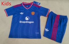 26-27 Correct Version Manchester United Away Blue Kids/Youth Soccer Uniform-507