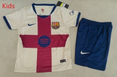 26-27 Correct Version Barcelona 3rd Away Beige & Red Kids/Youth Soccer Uniform-507