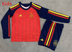 26-27 2 Stars Spain Home Red Kids/Youth LS Soccer Uniform-7998