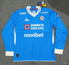 (S-4XL) 26-27 Cruz Azul Home Blue LS Thailand Soccer Jersey AAA-5378