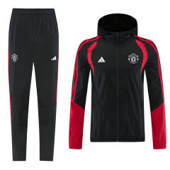26-27 Manchester United Black Thailand Soccer Trench Coat Uniform With Hat-LH