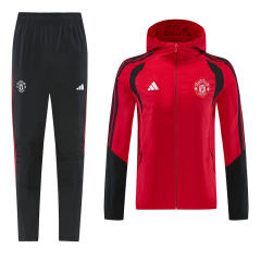26-27 Manchester United Red Thailand Soccer Trench Coat Uniform With Hat-LH