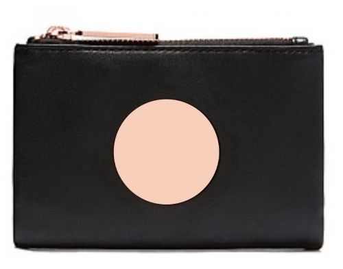 BLACK LEATHER ROSEGOLD LOGO PETITE FOLD WALLET黑玫金圆牌短钱包