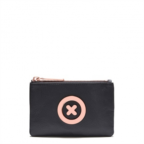 BLACK SOFT LEATHER ROSEGOLD X LOGO SMALL POUCH 15 X 10 CM黑玫金XO小反袋