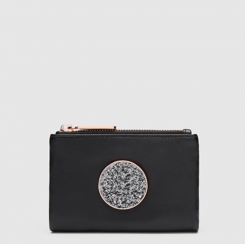 BLISS BLACK ROSEGOLD SPARKS LOGO PETITE FOLD WALLET珠片五金短钱包