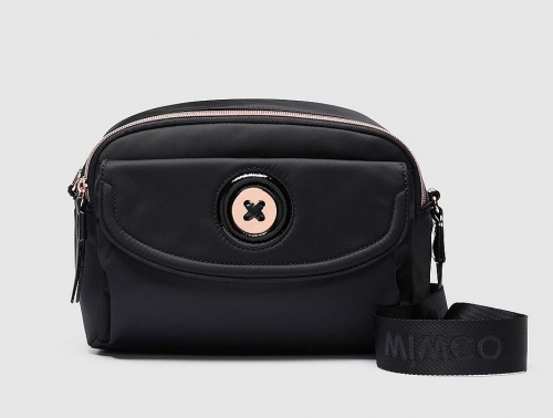 BLACK ROSEGOLD MIM MAZING SATCHEL CROSSBODY BAG穿皮绳布料挎包