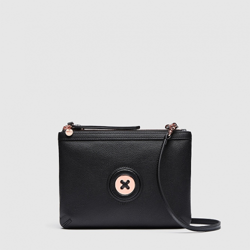 BLACK ROSEGOLD MIM MAZING DUO CROSS BODY BAG黑玫金穿皮绳双拉链