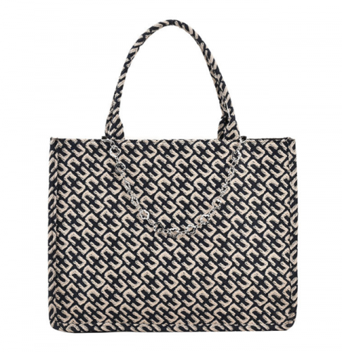 26X20X13CM MINI SIZE THE TOTE BAG FASHION TOTE BAG JACQUARD FABRIC WITH LEATHER