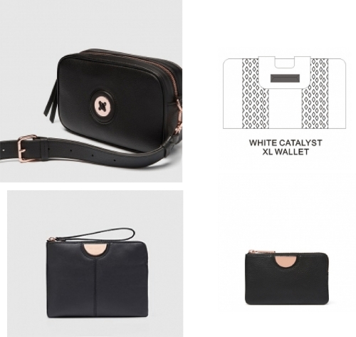 BLACK ROSEGOLD MIM MAZING SMALL CROSSBODY BAG+WALLET+MED POUCH+SMALL POUCH黑玫金穿皮绳小相机包组合