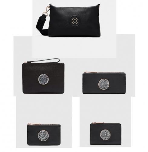 BLACK GOLD BAY CROSSBODY BAG+BLISS WALLET+PETITE WLLET+MEDIUM POUCH+SMALL POUCH 黑色大X挎包+珠片五金厂钱包+短钱包+大反袋+小反袋