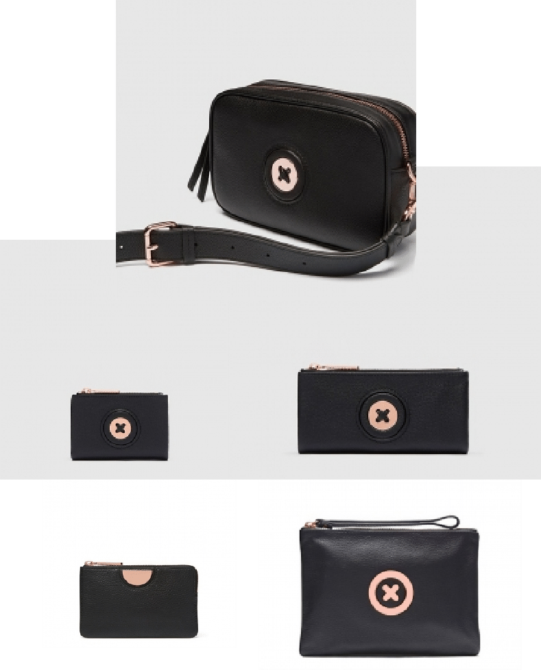 BLACK ROSEGOLD MIM MAZING SMALL CROSSBODY BAG+WALLET+MED POUCH+SMALL POUCH黑玫金穿皮绳小相机包组合