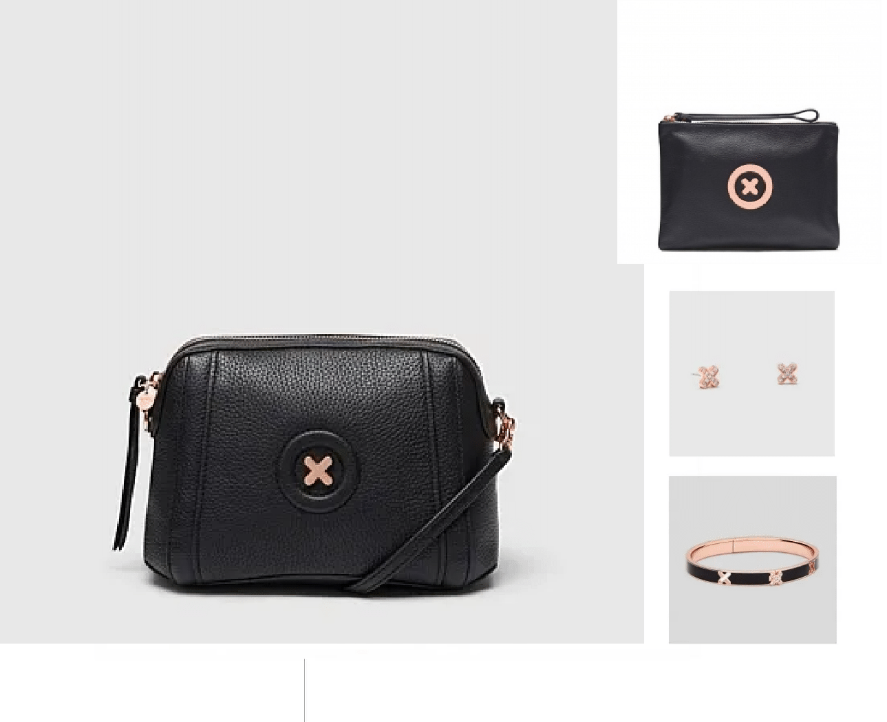 FANTASY HIP BAG BLACK ROSEGOLD+XO MEDIUM POUCH+DAYDREAM EARRING+DAYDREAM BANGLE黑玫金皮X新款挎包XO大反袋耳钉手环套装