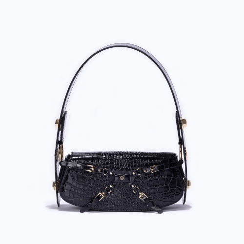Black Manc Lilith Bag Croc Pattern Leather