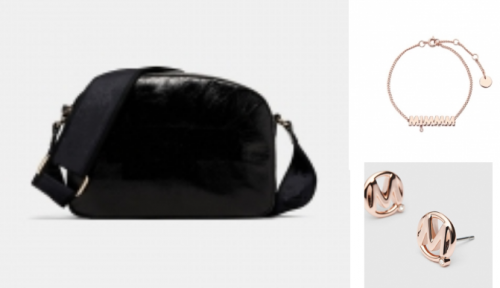 Clearance Sale Freeshipping BLACK GOLD EXPLORE CROSSBODY BAG AND BRACELET AND EARRING COMBO 黑金PU绣花字母挎包加玫瑰金字母手链加UNITE耳钉