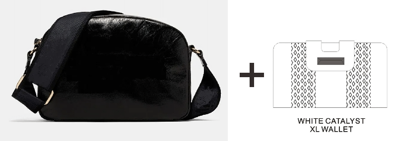 Clearance Sale Free shipping BLACK GOLD EXPLORE CROSSBODY BAG AND WHITE CATALYST XL WALLET 黑金PU绣花字母挎包加白色大钱包