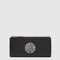 BLISS BLACK ROSEGOLD SPARKS LOGO LONG FOLD WALLET珠片五金长钱包