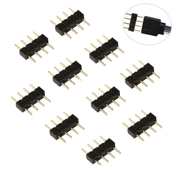 10x RGB SMD LED Connector 4 Pin Black Cable Connector Coupling Adapter Strip