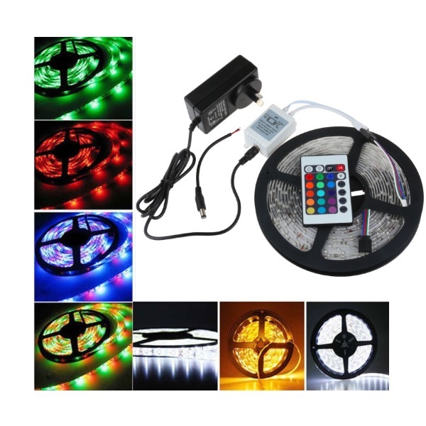 SMD 3528 RGB Non-Waterproof 300LEDs Color Changing Kit with Flexible Strip Light+24 Key IR Remote Control + Power Supply