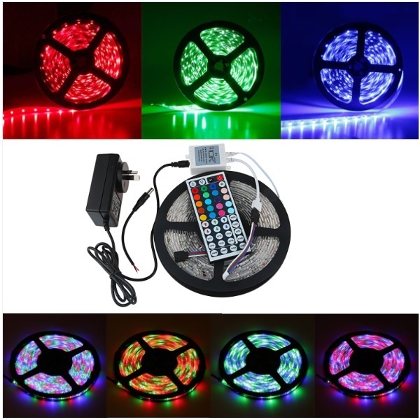 SMD 3528 RGB Non-Waterproof 300LEDs Color Changing Kit with Flexible Strip Light+44 Key IR Remote Control + Power Supply