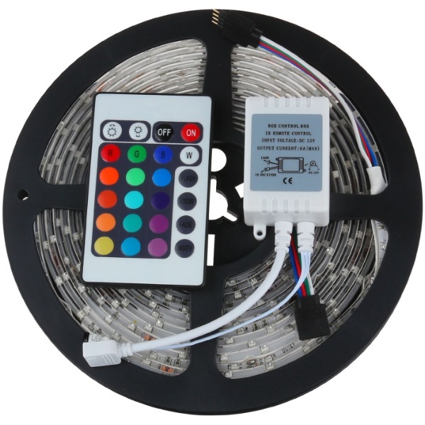 SMD 3528 RGB Non-Waterproof 300LEDs Color Changing Kit with Flexible Strip Light+24 Key IR Remote Control + Power Supply