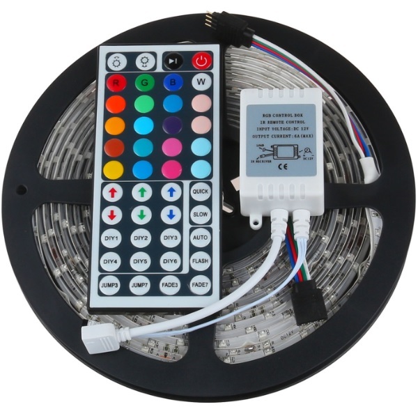 SMD 3528 RGB Non-Waterproof 300LEDs Color Changing Kit with Flexible Strip Light+44 Key IR Remote Control + Power Supply