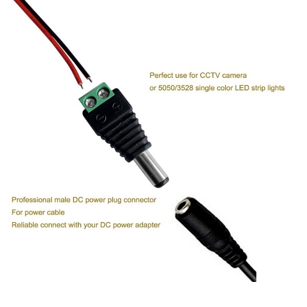 1 x Male + 1 x Female 2.1x5.5mm DC Power Cable Jack Adapter Connector Plug Led Strip CCTV Camera Use 12V