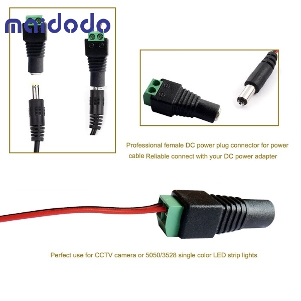 2 x Female 2.1x5.5mm DC Power Cable Jack Adapter Connector Plug Led Strip CCTV Camera Use 12V