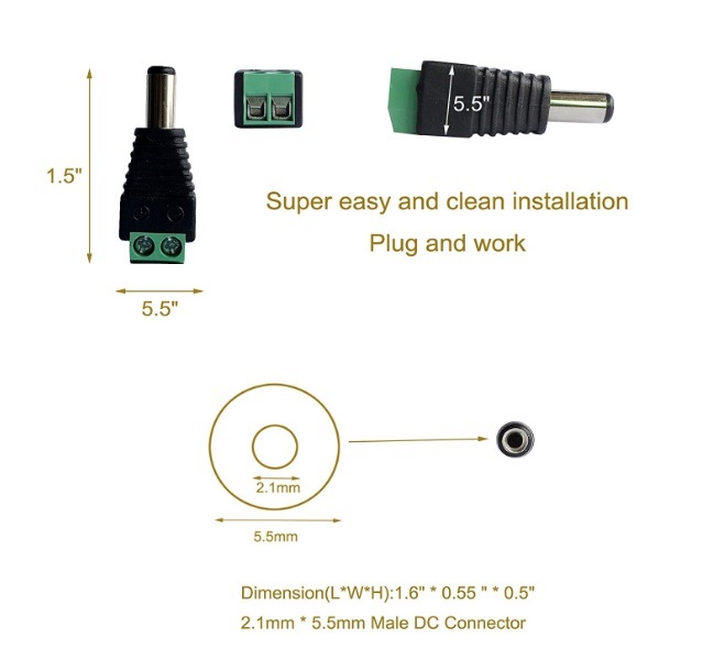 1 x Male + 1 x Female 2.1x5.5mm DC Power Cable Jack Adapter Connector Plug Led Strip CCTV Camera Use 12V