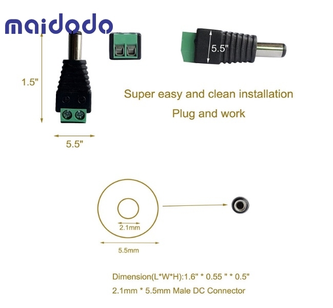 10 x Male 2.1x5.5mm DC Power Cable Jack Adapter Connector Plug Led Strip CCTV Camera Use 12V