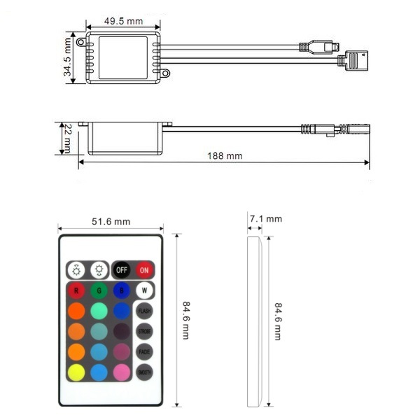 24 Keys IR Remote Controller for RGB LED Strip 3 Channel wireless dimming