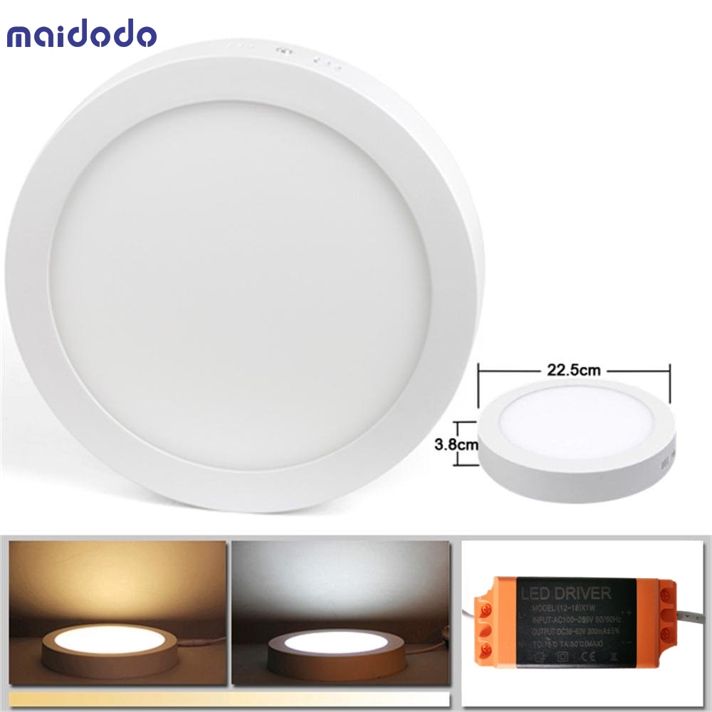 Round/Square 18W LED Panel Lamp Surface Mounted Ceiling light Warm/Cool/Neutral White