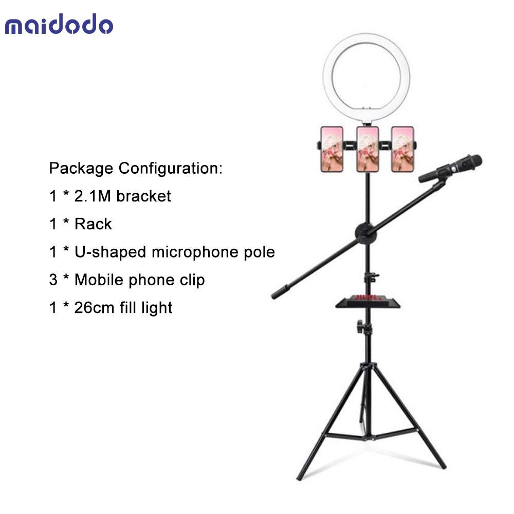 Photography Studio LED Fill Light + Cell Phone Holder + Rack + Microphone Pole