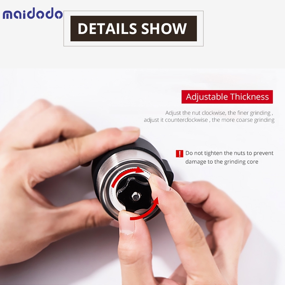 Manual Ceramic Coffee Grinder Stainless Steel Adjustable Coffee Bean Mill With Rubber Loop Ring Easy Clean Kitchen Tools
