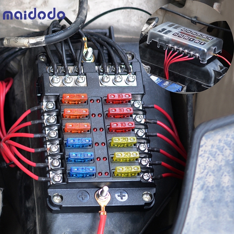 Car fuse box insert type screw with negative multi-channel fuse box LED indicator boat accessories