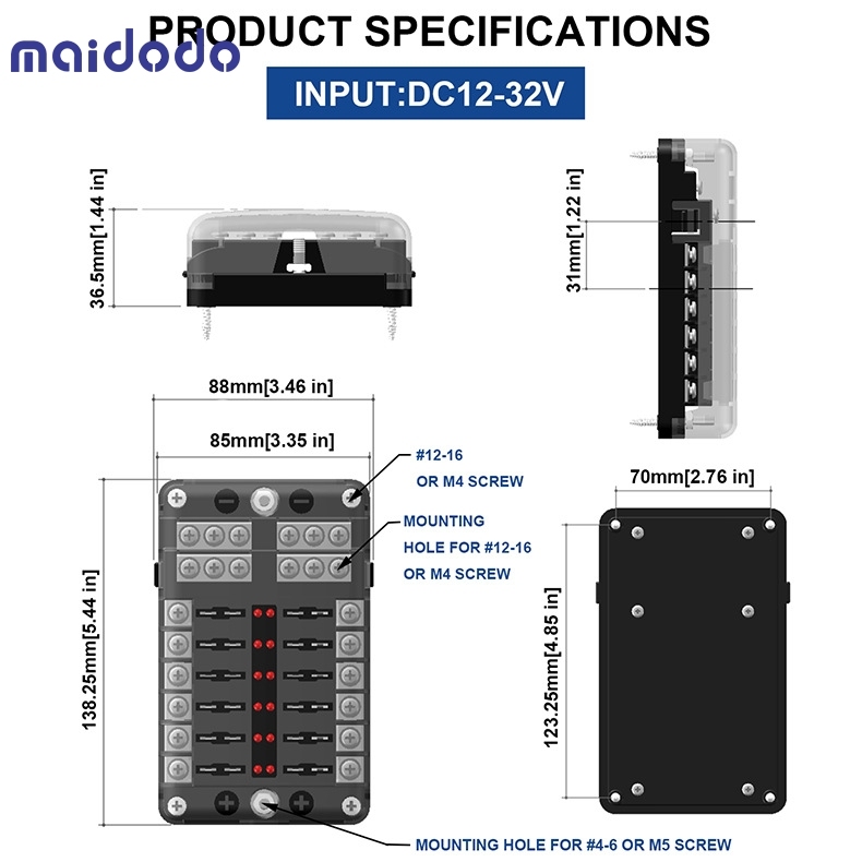 Car fuse box insert type screw with negative multi-channel fuse box LED indicator boat accessories