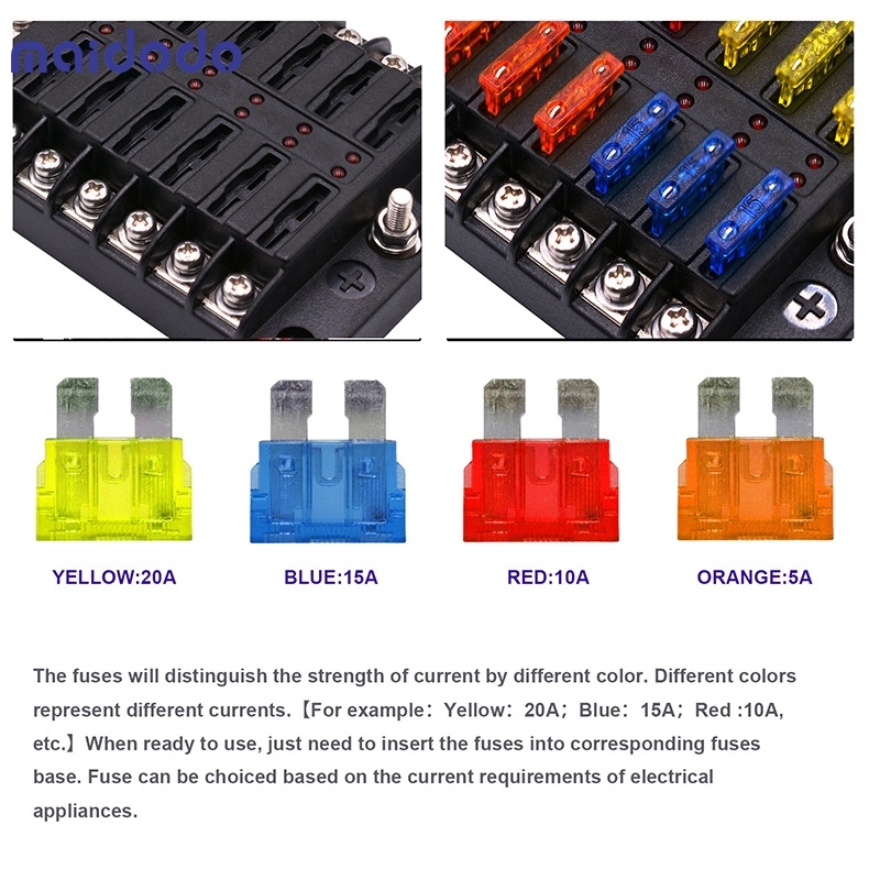 Car fuse box insert type screw with negative multi-channel fuse box LED indicator boat accessories