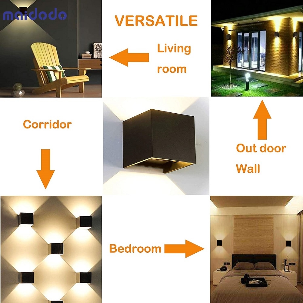 6W LED Wall Light Sconce Lamp, Up and Down Adjustable Light Beam, Black Shell Waterproof IP65 Warm White 3000K for Indoor Outdoor Wall Decorative (Bla