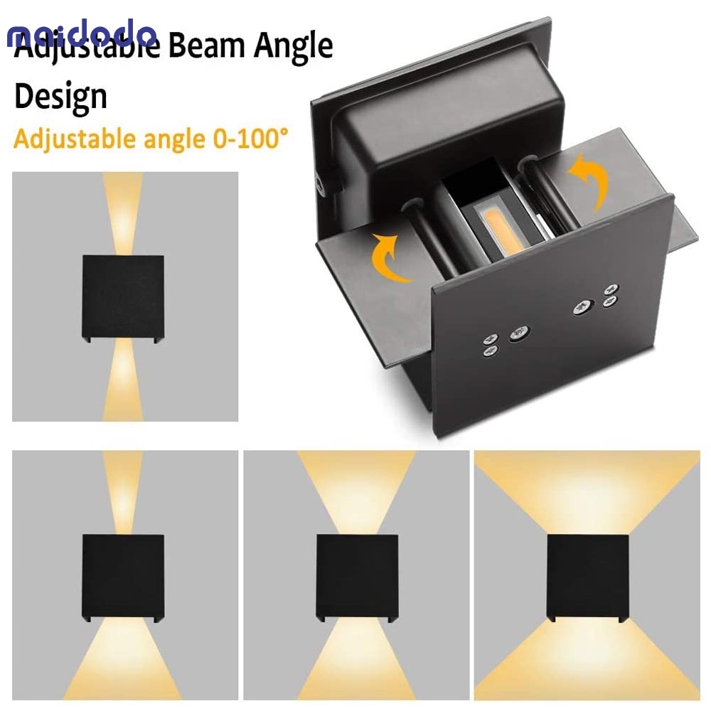 6W LED Wall Light Sconce Lamp, Up and Down Adjustable Light Beam, Black Shell Waterproof IP65 Warm White 3000K for Indoor Outdoor Wall Decorative (Bla