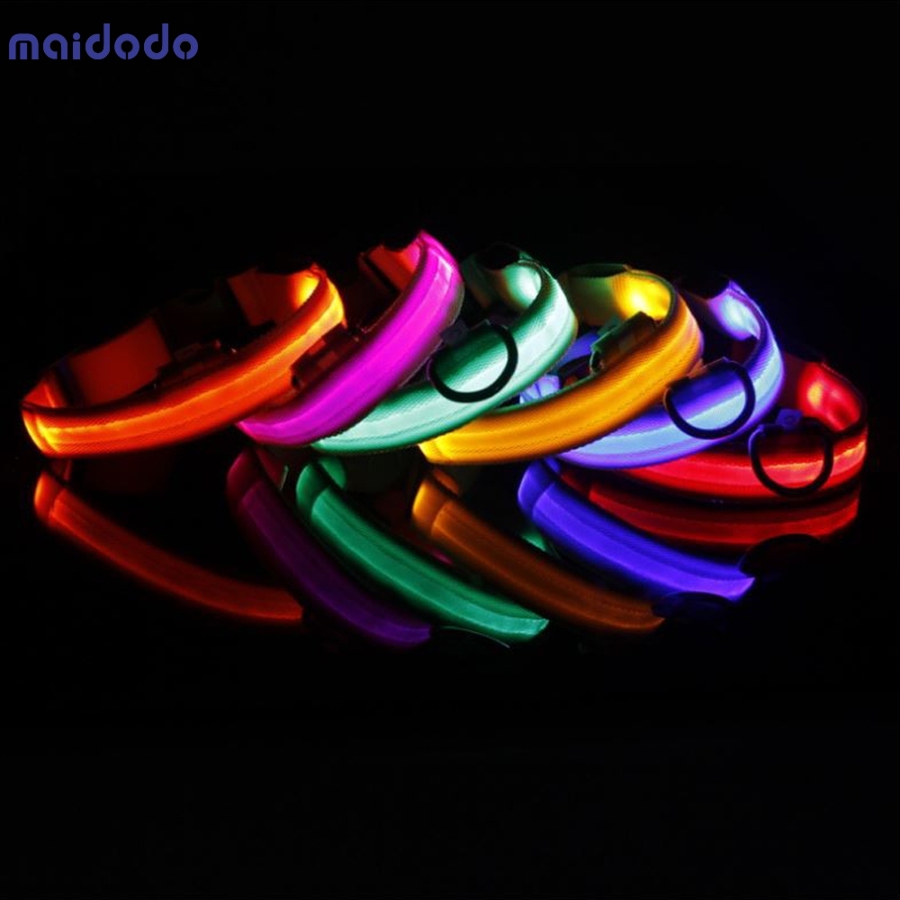 Nylon Pet Dog Collar Led Luminous Collar Light Night Safety Collar