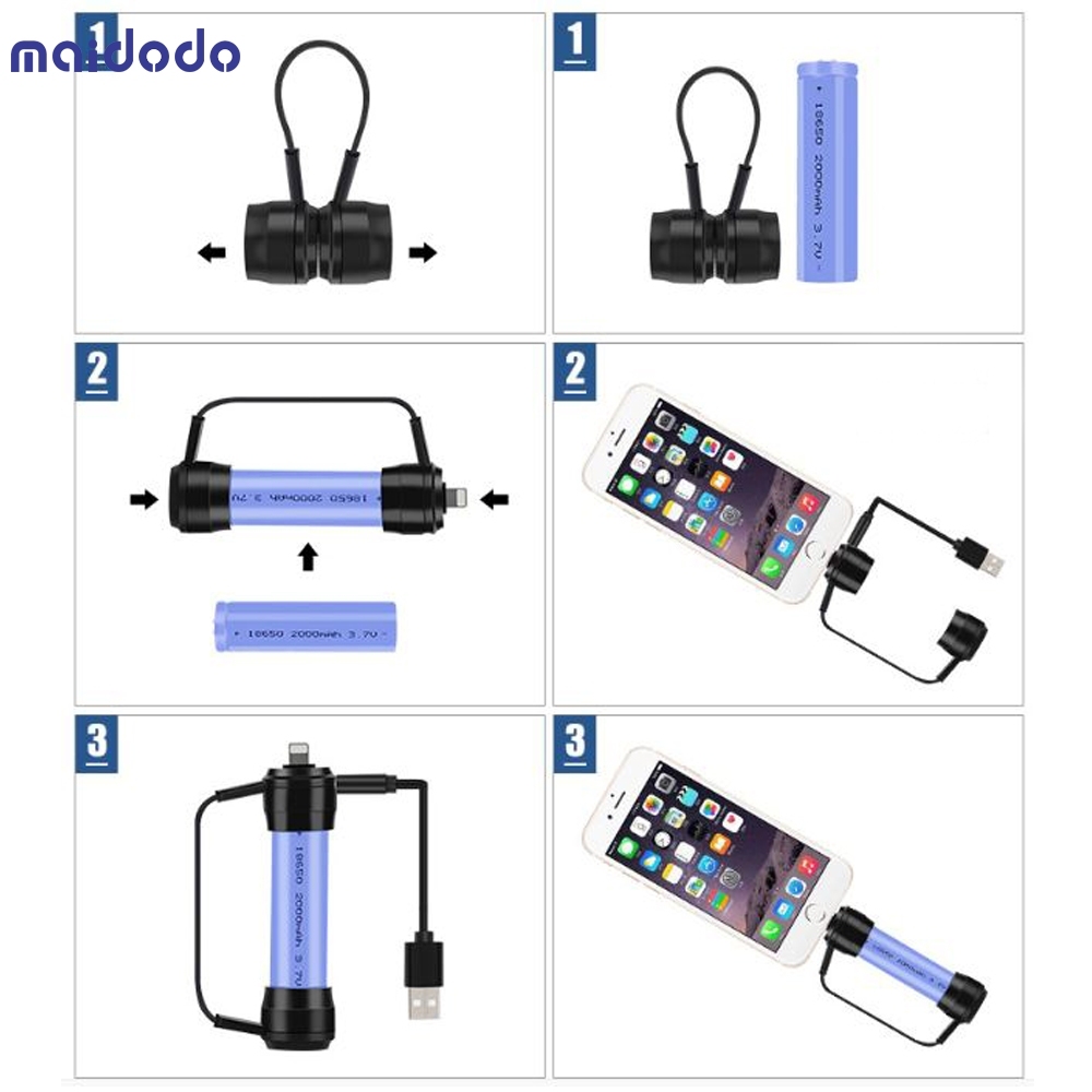 18650 charger mini magnetic emergency power supply for Apples Android phone Lighting / Micro usb / Typer-c Charging port
