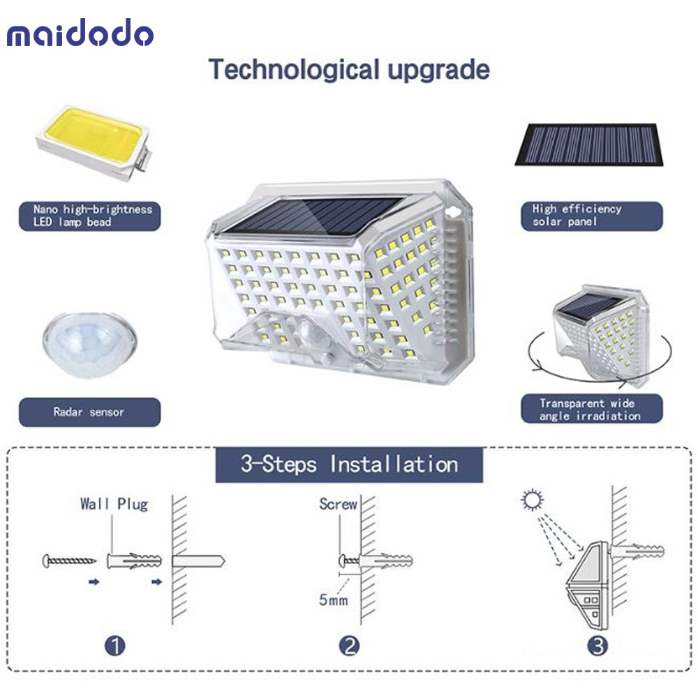 Balcony Street Outdoor Bright Custom Corner Wall Light Garden 90 led solar powered pir motion sensor wall light