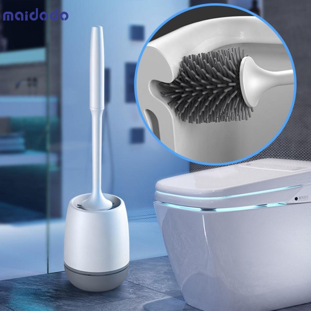 Silicone Toilet Brush Soft Bristle Bathroom Toilet Brush Holder Set Cleaning Tool Plastic Rubber