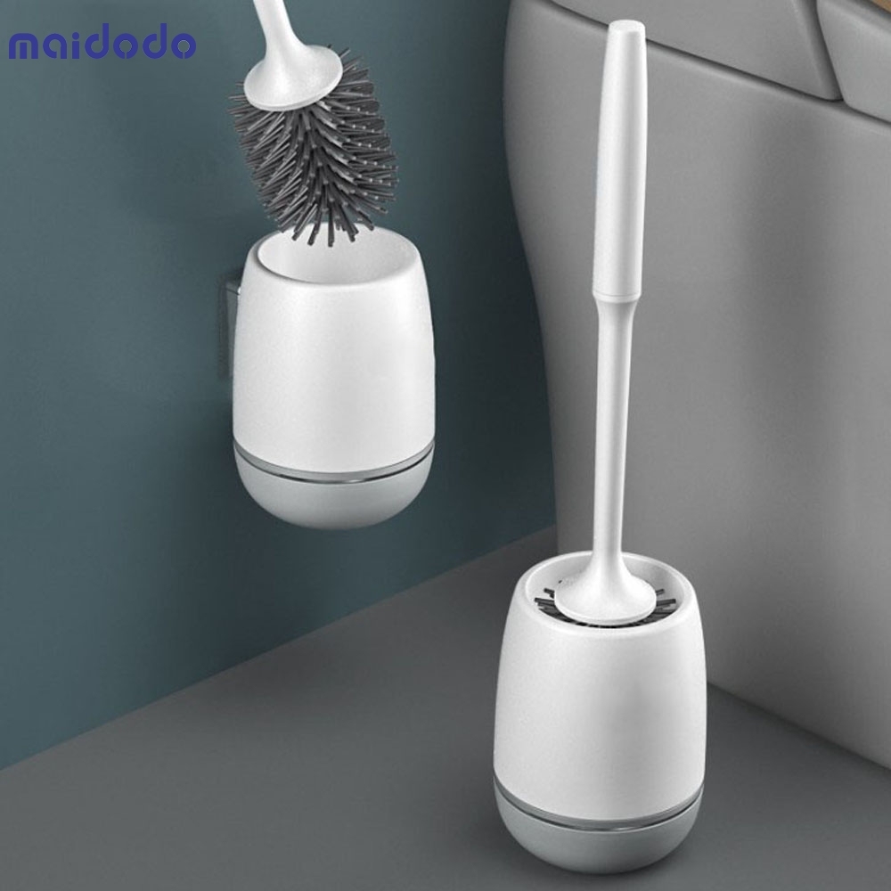 Silicone Toilet Brush Soft Bristle Bathroom Toilet Brush Holder Set Cleaning Tool Plastic Rubber