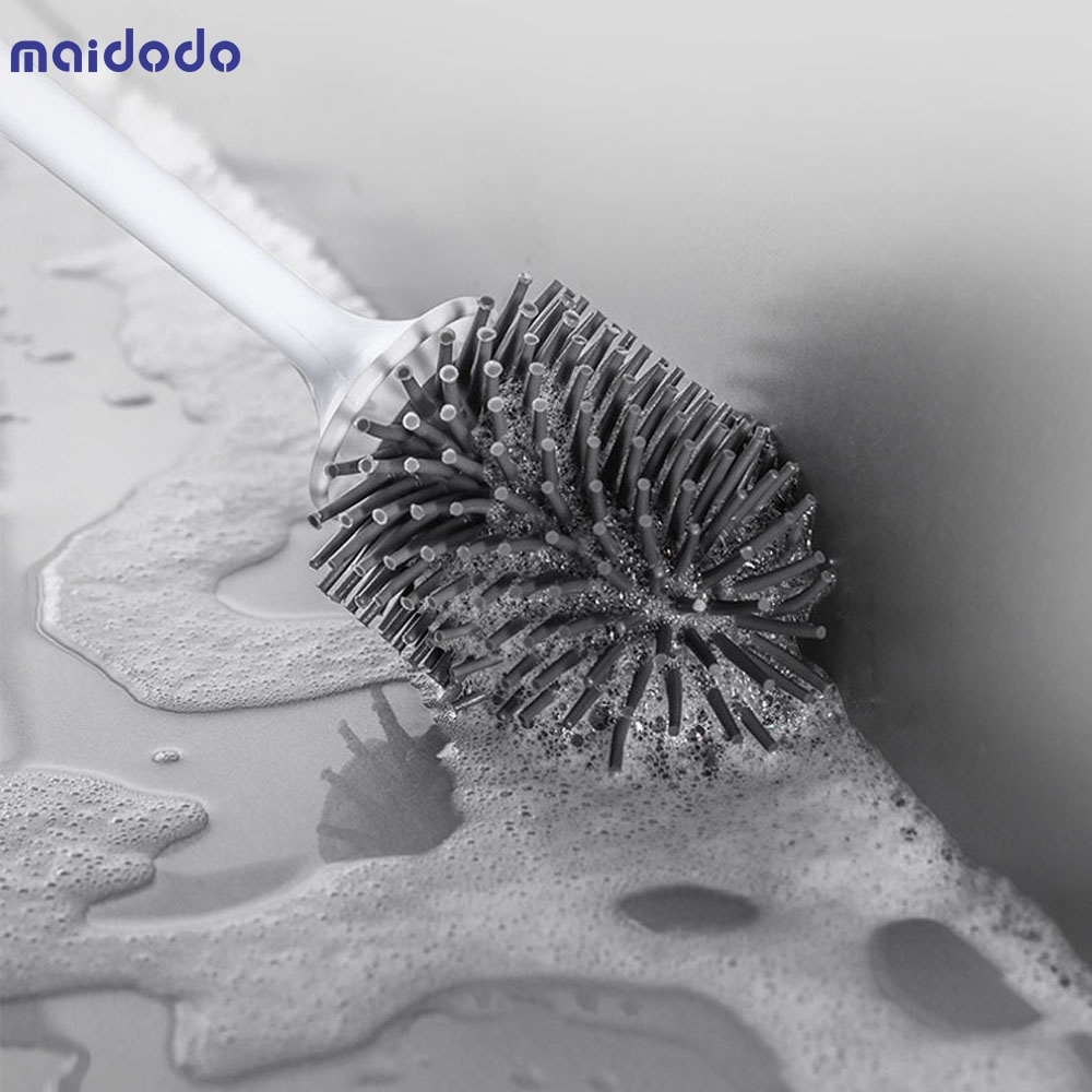 Silicone Toilet Brush Soft Bristle Bathroom Toilet Brush Holder Set Cleaning Tool Plastic Rubber