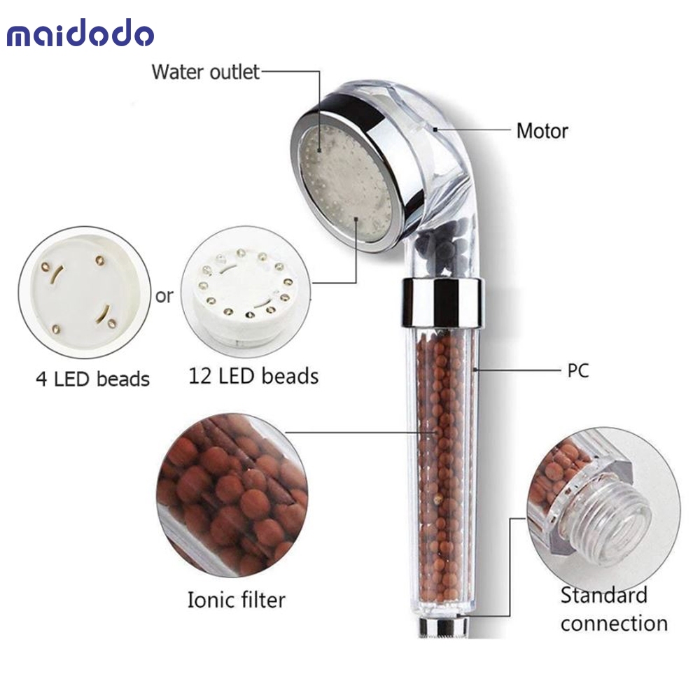 3/7 Color Changing LED Anion Spa Shower Head Temperature Control Bathroom
