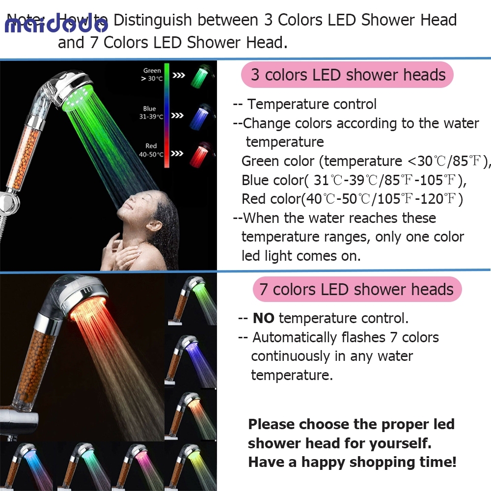 3/7 Color Changing LED Anion Spa Shower Head Temperature Control Bathroom