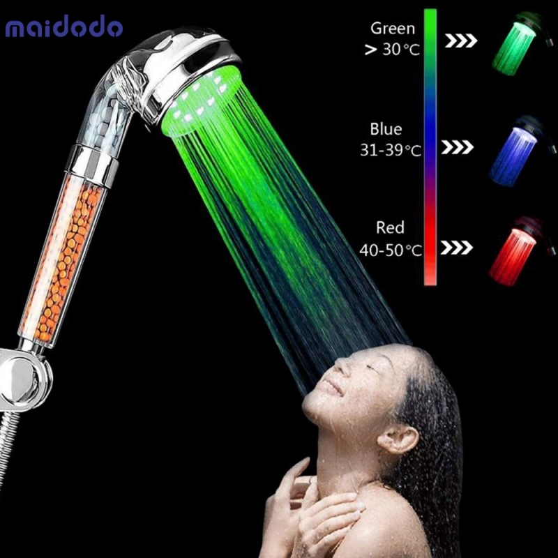3/7 Color Changing LED Anion Spa Shower Head Temperature Control Bathroom