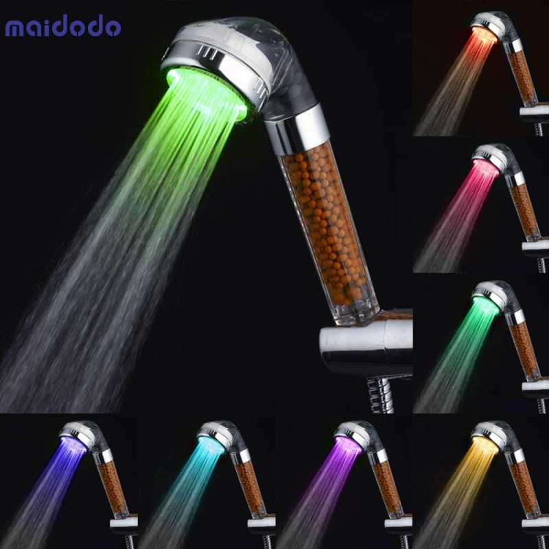 3/7 Color Changing LED Anion Spa Shower Head Temperature Control Bathroom