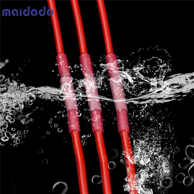 Red Heat Shrink Connectors Insulated Waterproof Crimp Terminals Seal Butt Electrical Wire Connector 22-18 AWG