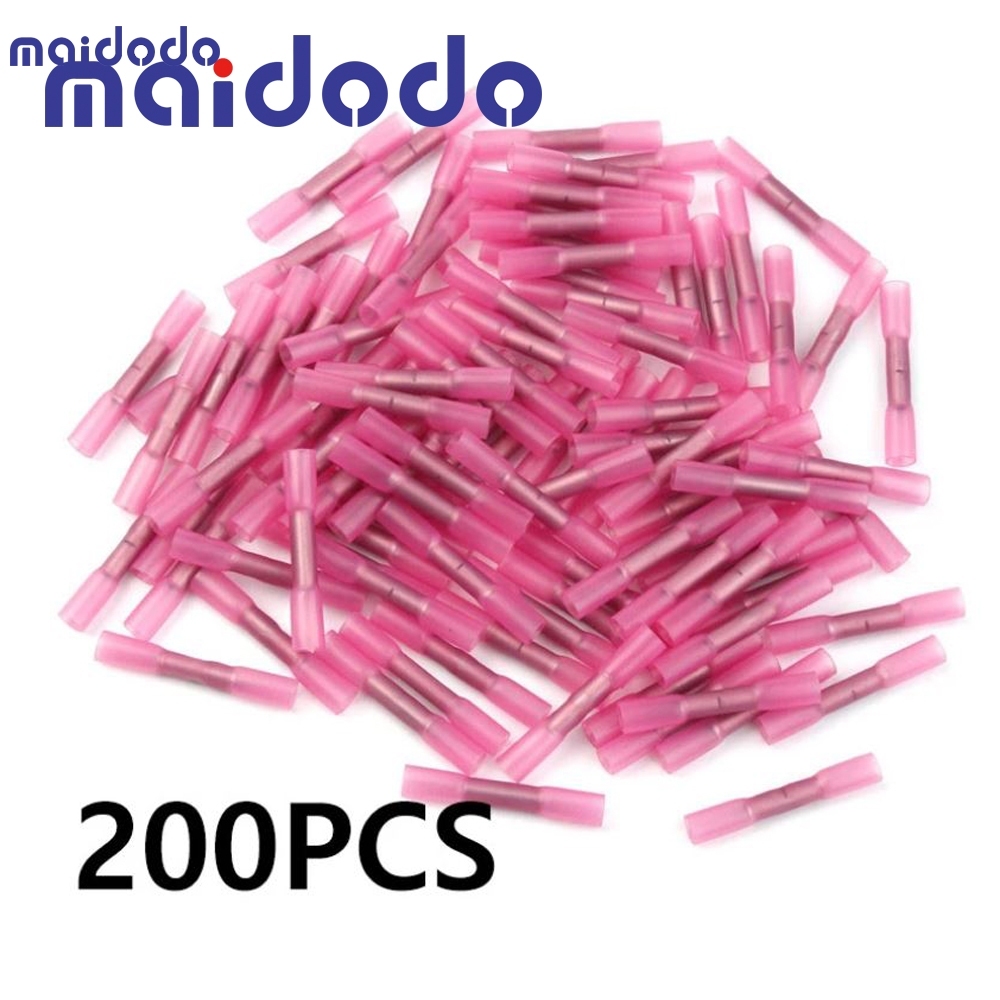 Red Heat Shrink Connectors Insulated Waterproof Crimp Terminals Seal Butt Electrical Wire Connector 22-18 AWG